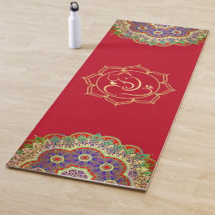 Tapete De Yoga Dourado Ganesha e Mandalas Yoga Mat