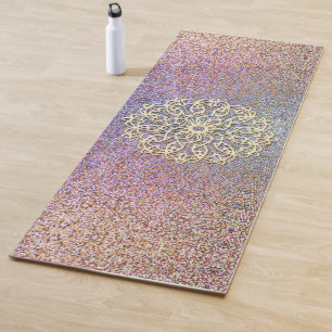 Tapete De Yoga Dourado Mandala sobre Shimmery Speckled