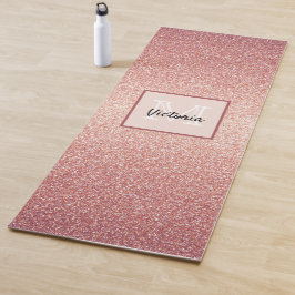 Tapete De Yoga Dourado rosa monograma brilhante