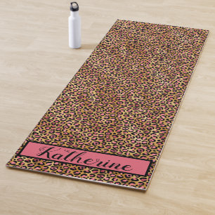 Tapete De Yoga Dourado Rosa Negra-Leopardo-Manchas-Impressão Mon