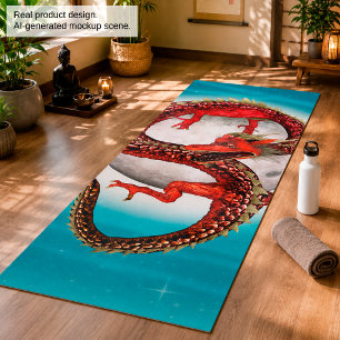 Tapete De Yoga Dragão Lua Vermelha Arte de Fantasia Celestial
