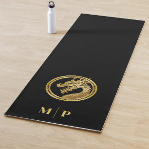Tapete De Yoga Dragão-Monograma Dourado Personalizado-