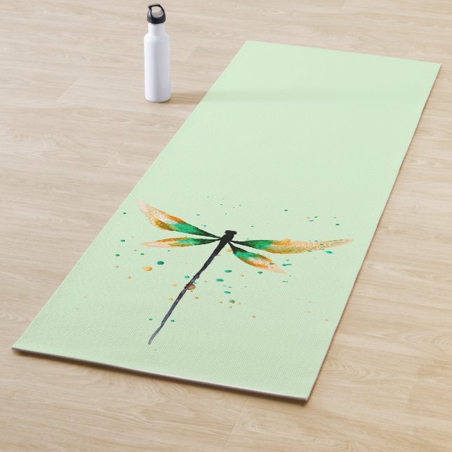 Tapete De Yoga Dragonfly watercolor art serena natureza verde (In Situ)