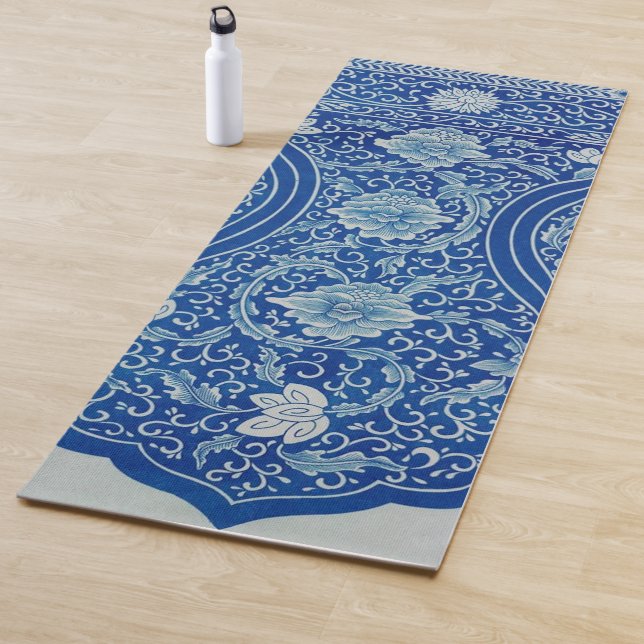 Tapete De Yoga Dreamy Blue Lotus Vintage Chinoiserie (In Situ)