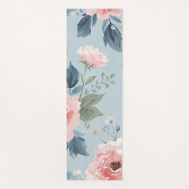 Tapete De Yoga Dusty Blue Floral Watercolor Garden Pink Blooms