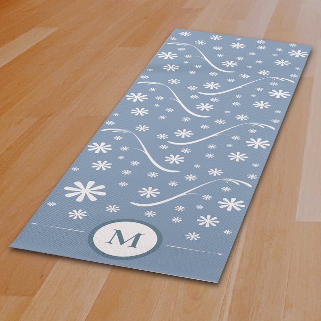 Tapete De Yoga Dusty Blue Flower Power Monograma Yoga Mat (Dusty Blue Flower Power Monogram Yoga Mat)