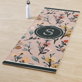 Tapete De Yoga Dusty Rosa Boho Floral Watercolor