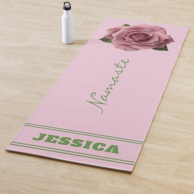 Tapete De Yoga Editable Minimal Pink Rose Design Pattern Custom (In Situ)