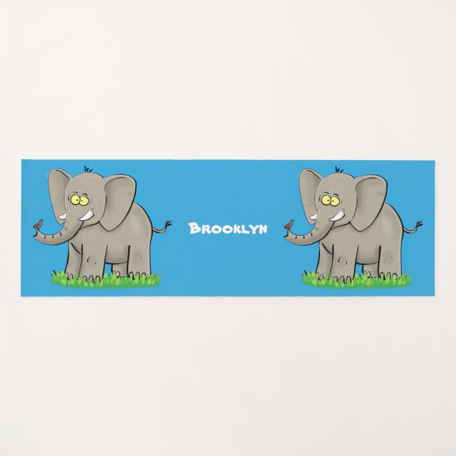 Tapete De Yoga Elefante engraçado e bonito com desenho animado de (Frente (Horizontal))