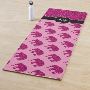 Tapete De Yoga Elefante rosa-quente cintilante brilha monograma