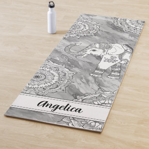 Tapete De Yoga Elefante Yoga Mat com Arte de Mandala Indiana