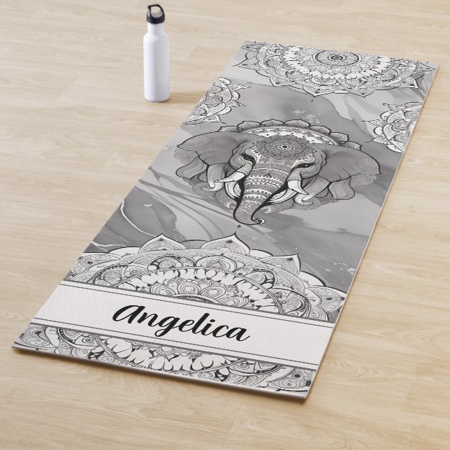 Tapete De Yoga Elefante Yoga Mat com Arte de Mandala Indiana (In Situ)
