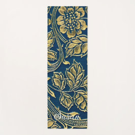 Tapete De Yoga Elegância Azul Dourada