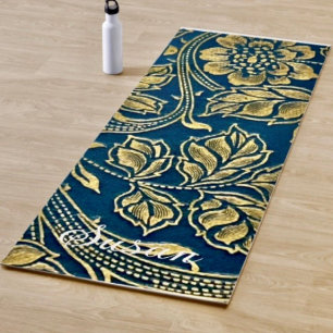 Tapete De Yoga Elegância Azul Dourada
