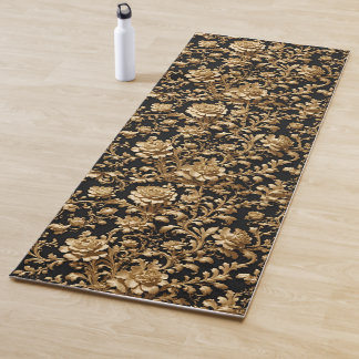 Tapete De Yoga Elegância em movimento: Barroco Negro e Dourado Fl