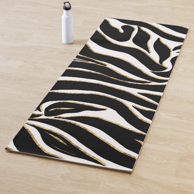 Tapete De Yoga Elegant Black Gold Zebra White Animal Print (In Situ)
