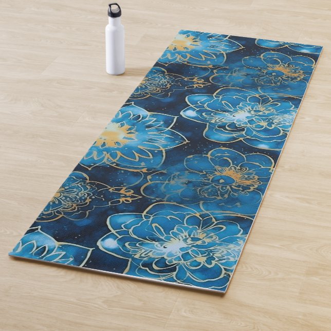 Tapete De Yoga Elegant Boho Blue Gold Floral Mandala (In Situ)