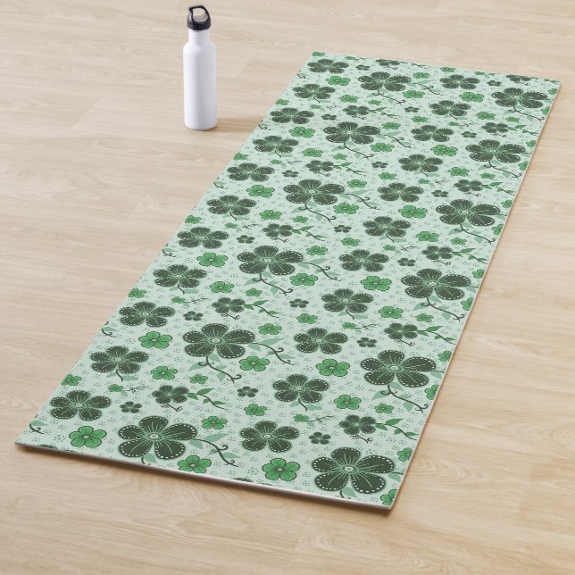 Tapete De Yoga Elegant, Modern Flower Pattern on Green (In Situ)
