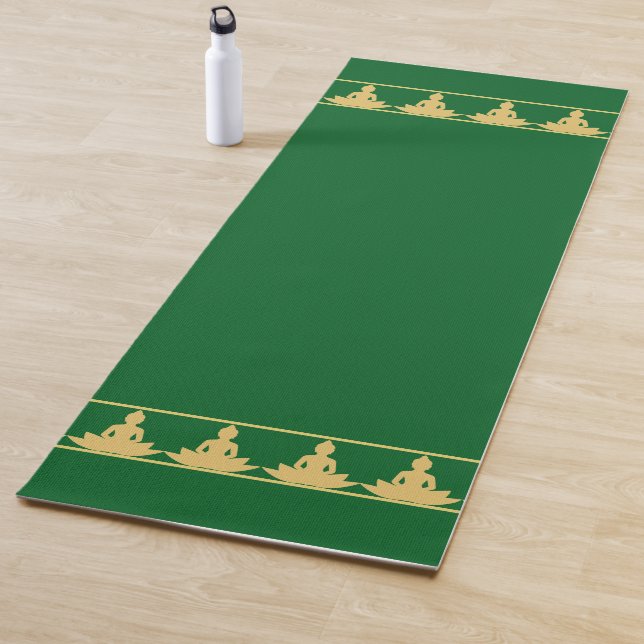 Tapete De Yoga Elegant, Modern Golden Buddha on Forest Green (In Situ)