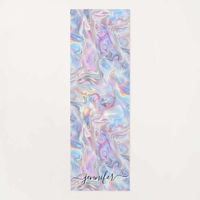 Tapete De Yoga Elegant Pastel Holographic Marble Swirls Girly (Frente)