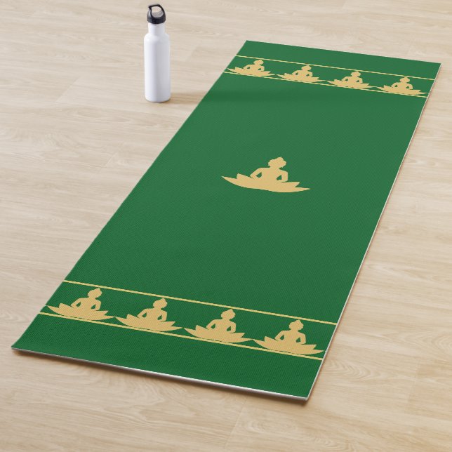 Tapete De Yoga Elegant, Stylish Golden Buddha on Forest Green (In Situ)