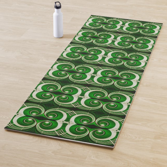Tapete De Yoga Elegant white green mirrored spiral pattern (In Situ)