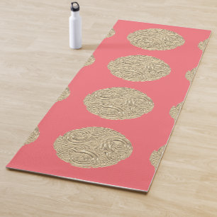 Tapete De Yoga Elegante art nouveau dourado coral cor-de-rosa vit