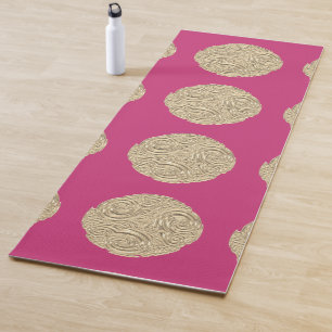 Tapete De Yoga Elegante art nouveau gold fuschia medalhão rosa