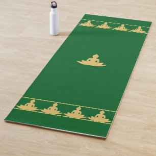 Tapete De Yoga Elegante Buda Dourado Estiloso sobre Verde Florest