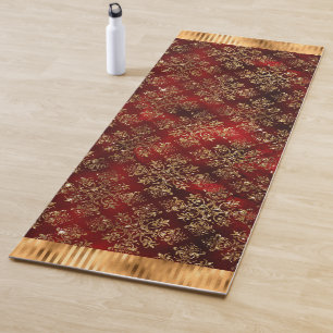 Tapete De Yoga Elegante Burgundy Dourada Damask