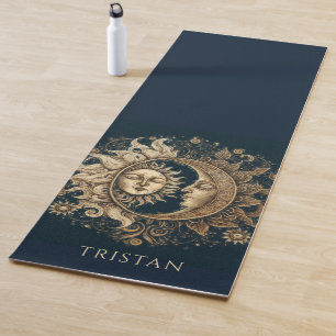 Tapete De Yoga Elegante Celestial Dourada Sun Moon Personalizada