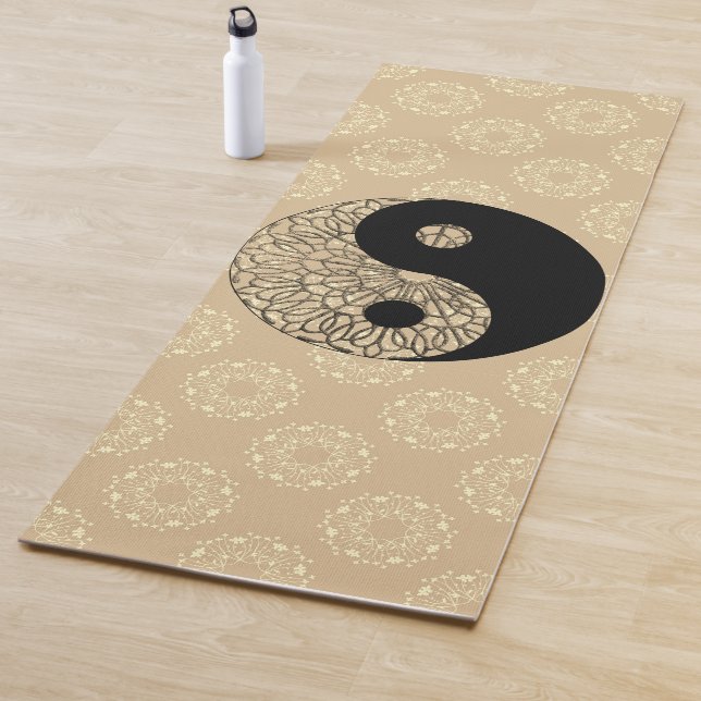 Tapete De Yoga Elegante Dourado e Negro Yin Yang (In Situ)