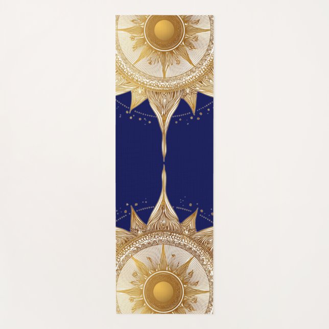 Tapete De Yoga Elegante Dourado Mandala Sun (Frente)