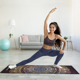 Tapete De Yoga Elegante Dourado na Nebulosa Escura Lotus Henna Ma