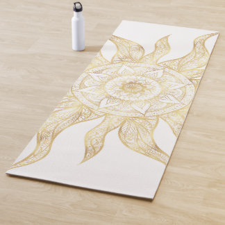Tapete De Yoga Elegante Dourado Sun Mandala Design
