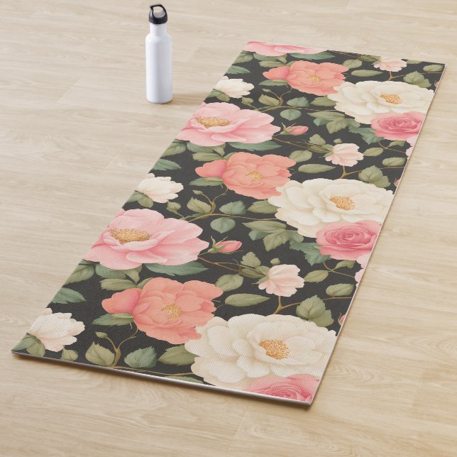 Tapete De Yoga Elegante Floral Noir Floral Pastel Rosa Rosas de M (In Situ)