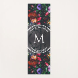 Tapete De Yoga Elegante Monograma Bouquet Floral CINZA