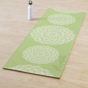 Tapete De Yoga Elegante Monogrammed Boho Verde limão Mandala