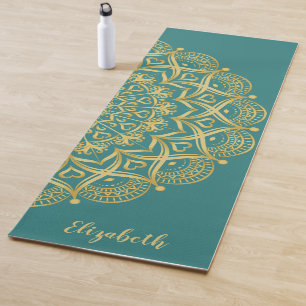 Tapete De Yoga Elegante personalizado Mandala Teal Blue Verde