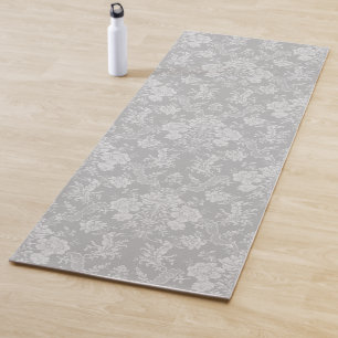Tapete De Yoga Elegante Romântico Cinza Floral Chic