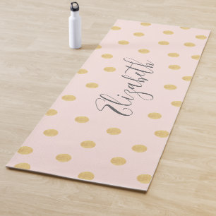Tapete De Yoga Elegante Rosa Bege Dourado Bolinhas