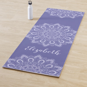 Tapete De Yoga Elegante Roxo Mandala Azul Monograma