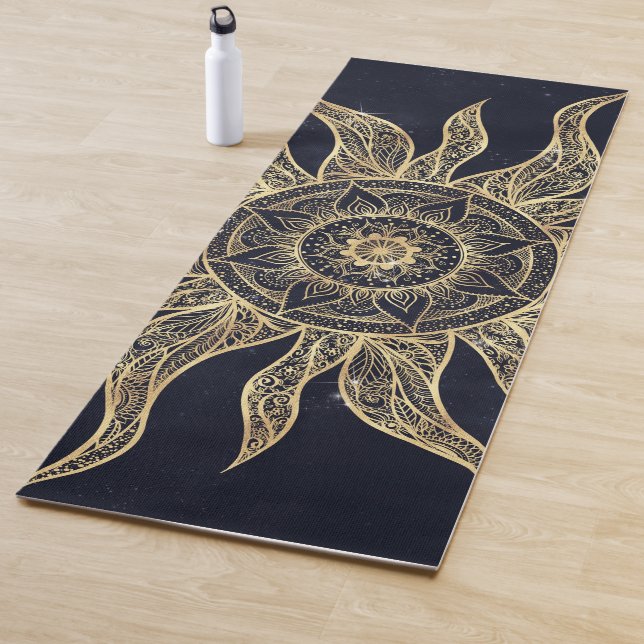 Tapete De Yoga Elegante Sol Dourado Mandala Blue Nebula Design (In Situ)