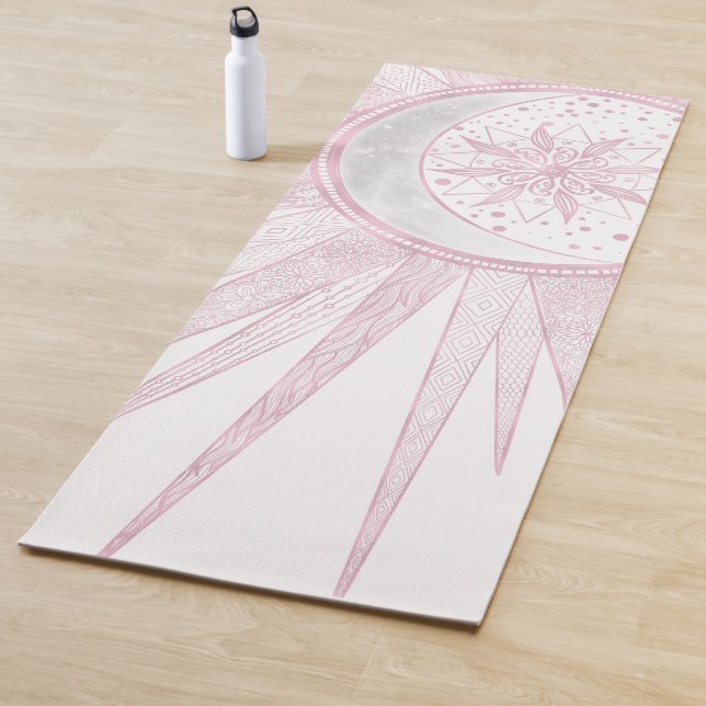 Tapete De Yoga Elegante Sun Moon Doodle Mandala White Design (In Situ)