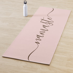 Tapete De Yoga Elegante Swash Namaste Rosa e Marrom Escuro