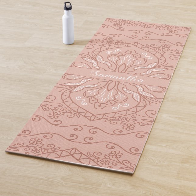 Tapete De Yoga Elegante Terracotta Mandala Girly Monogrammed (In Situ)