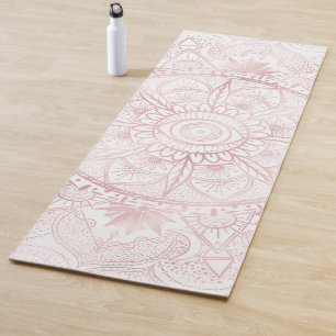 Tapete De Yoga Elegante White Rose Dourada Olho Sol Lua Mandala