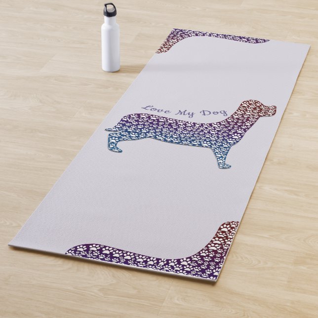 Tapete De Yoga Embossed Indigo Gradient Paw Print Dog Outline (In Situ)
