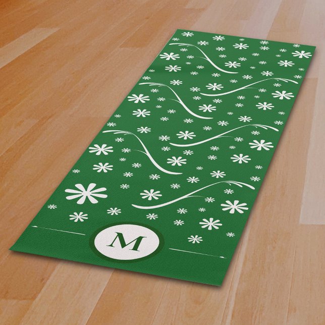 Tapete De Yoga Emerald Green Flower Power Monograma Yoga Mat (Emerald Green Flower Power Monogram Yoga Mat)