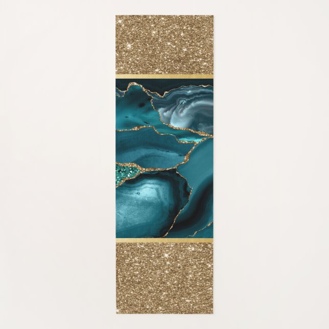 Tapete De Yoga Emerald Green Marble Glitter Dourado (Frente)